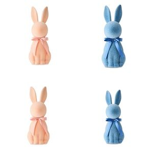 NEW BUNDLE OF 4  Flocked Bunny Figurines with Ribbons